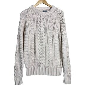 LL bean Signature Cotton Fisherman Sweater Cable Knit Cotton Sweater Crew Neck M